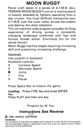 Moon Buggy (UK) (1985) (Trainer) box cover back